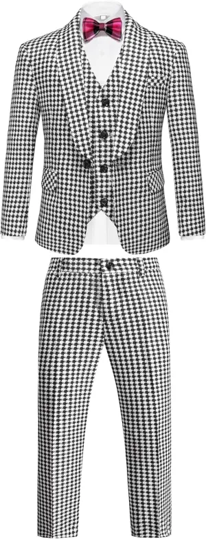 Boys Tuxedo Suit Dress 3 Piece Plaid Clothes Graduation Wedding Formal Outfit Kids Suits for Teenage Boys