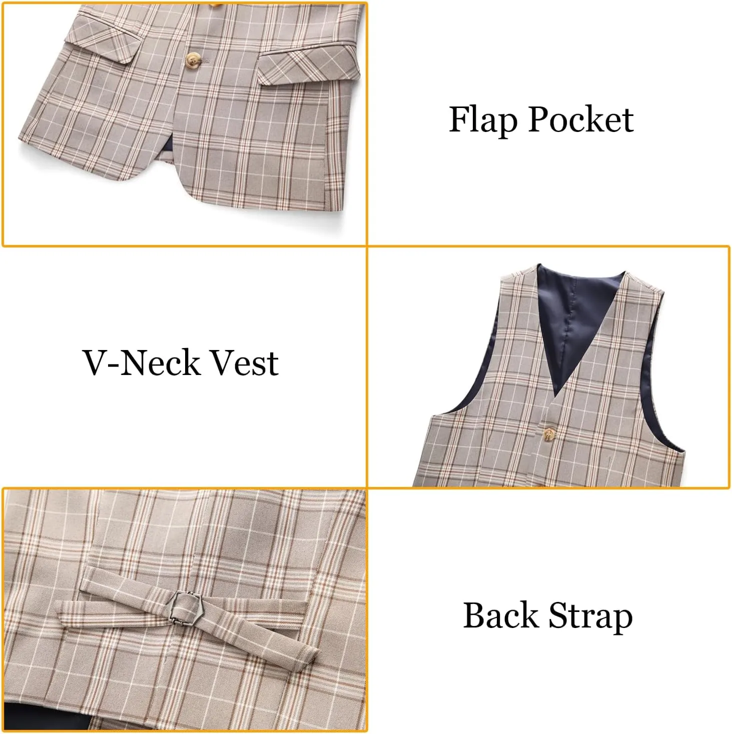 Boys Tuxedo Suit Dress 3 Piece Plaid Clothes Graduation Wedding Formal Outfit Kids Suits for Teenage Boys