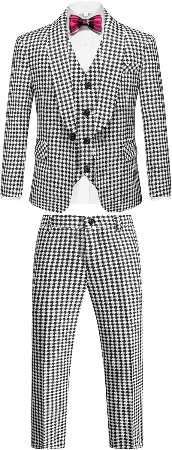 Boys Tuxedo Suit Dress 3 Piece Plaid Clothes Graduation Wedding Formal Outfit Kids Suits for Teenage Boys