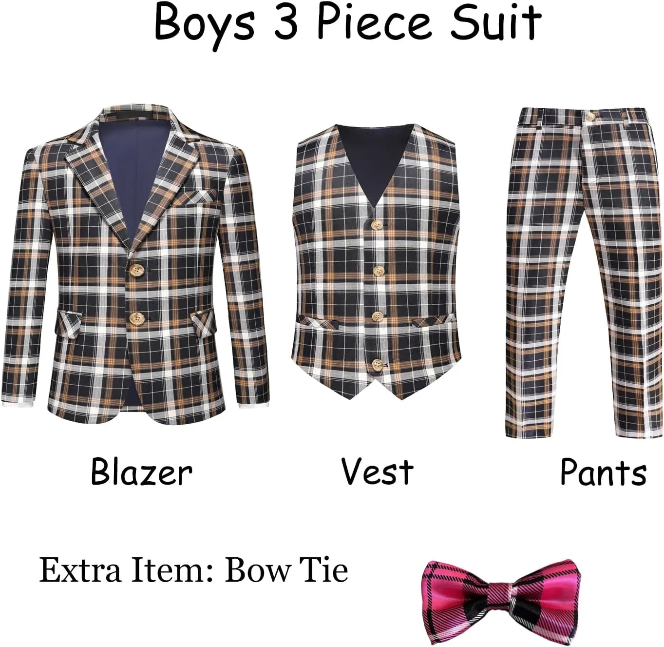 Boys Tuxedo Suit Dress 3 Piece Plaid Clothes Graduation Wedding Formal Outfit Kids Suits for Teenage Boys