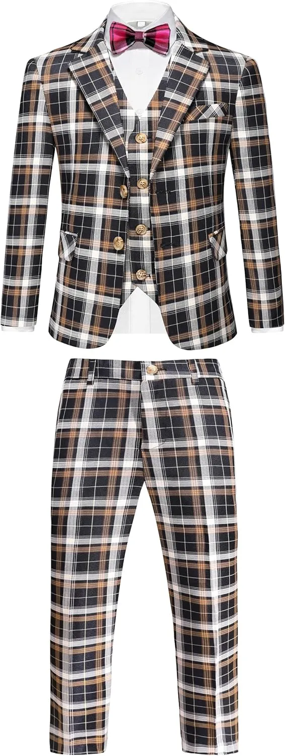 Boys Tuxedo Suit Dress 3 Piece Plaid Clothes Graduation Wedding Formal Outfit Kids Suits for Teenage Boys