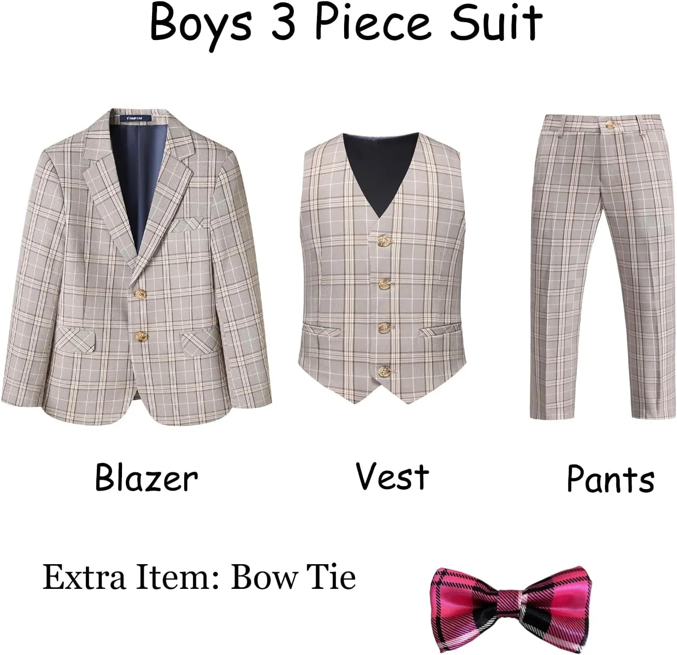 Boys Tuxedo Suit Dress 3 Piece Plaid Clothes Graduation Wedding Formal Outfit Kids Suits for Teenage Boys