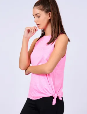 Briella Tie Side Sleeveless Vest Top in Neon Pink Marl - Tokyo Laundry Active