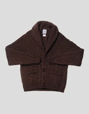 BROWN LAMBSWOOL CABLE CARDIGAN