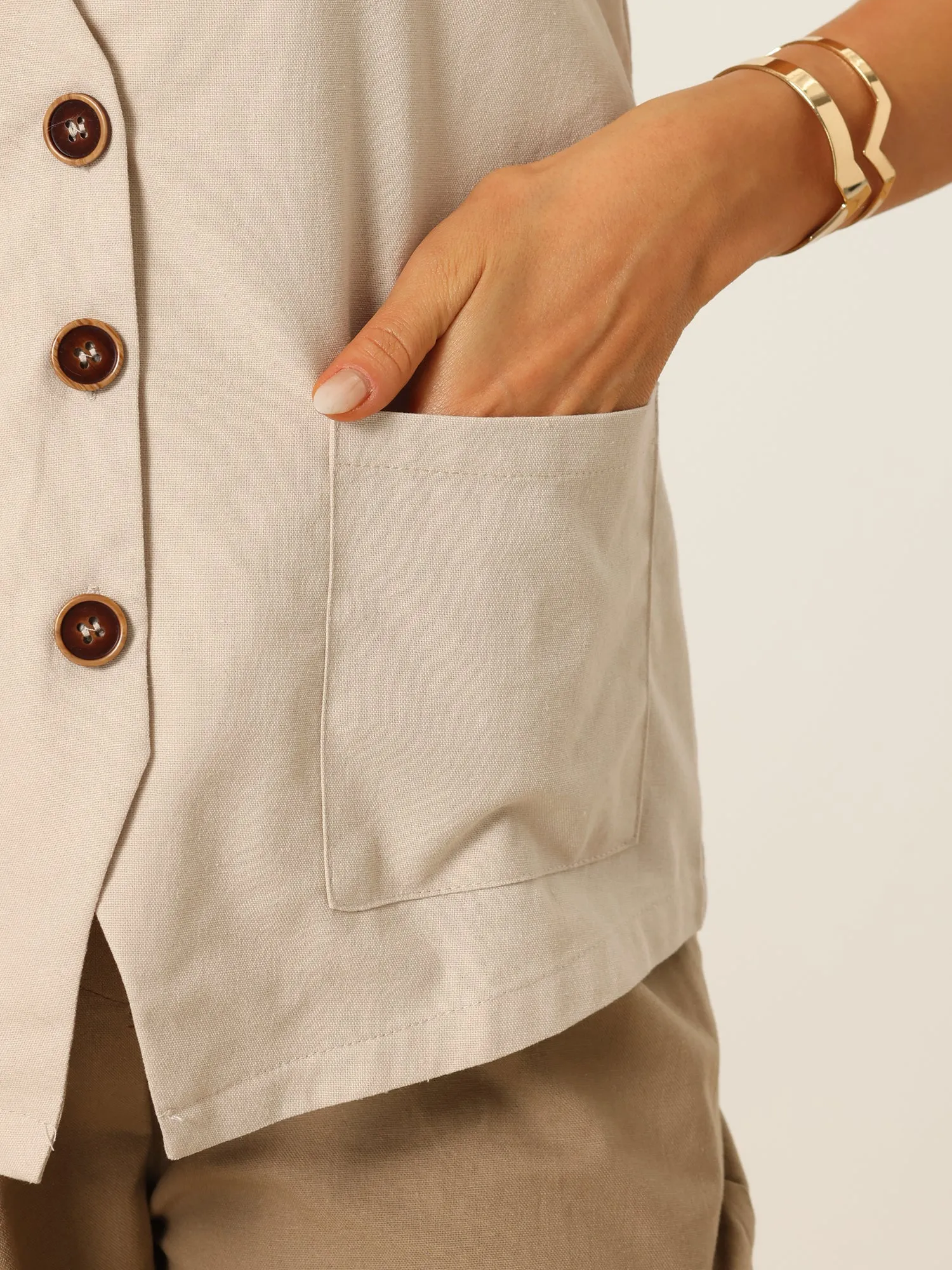 Button Down Vest Linen Sleeveless V Neck Summer Waistcoat