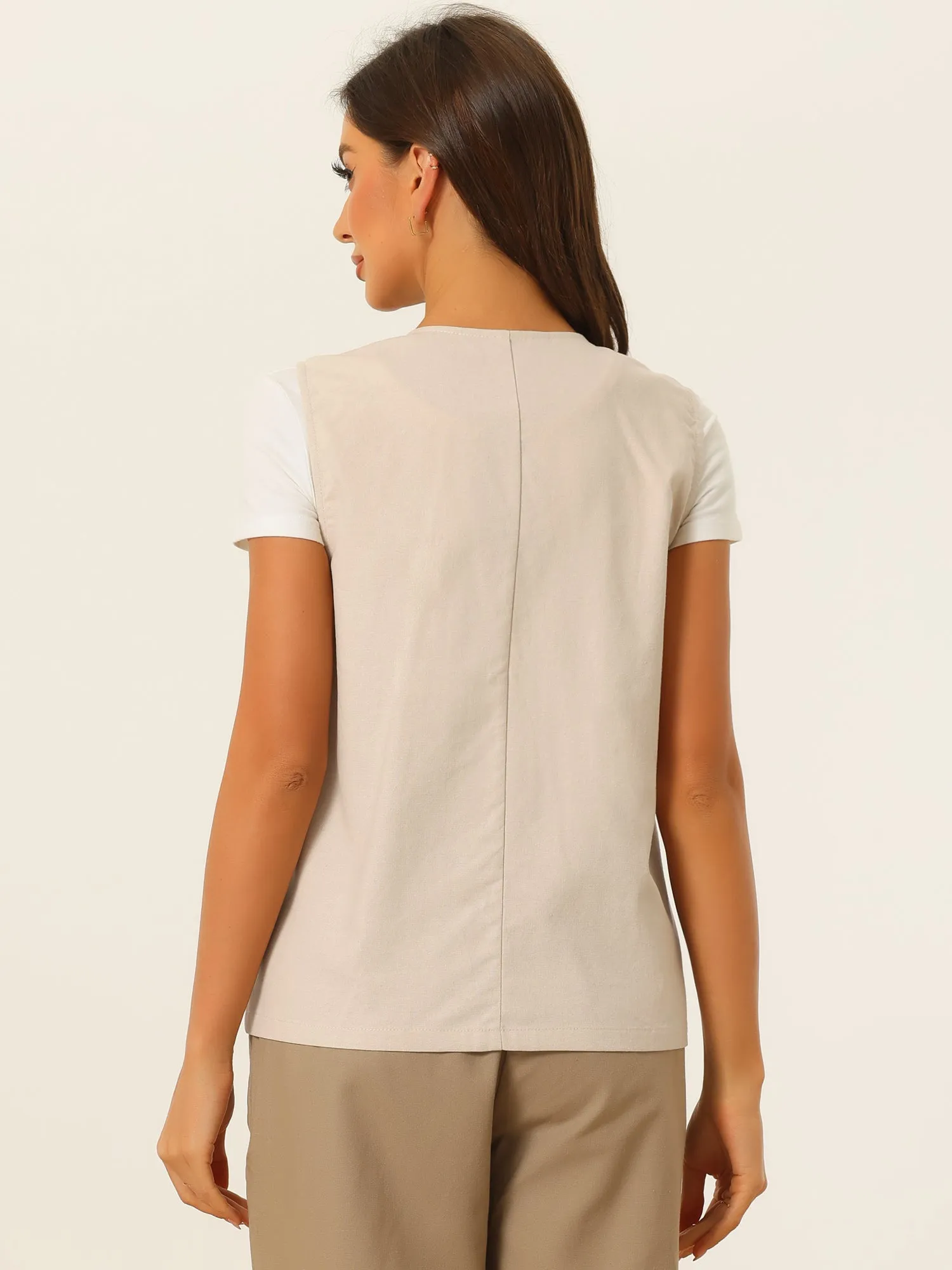 Button Down Vest Linen Sleeveless V Neck Summer Waistcoat