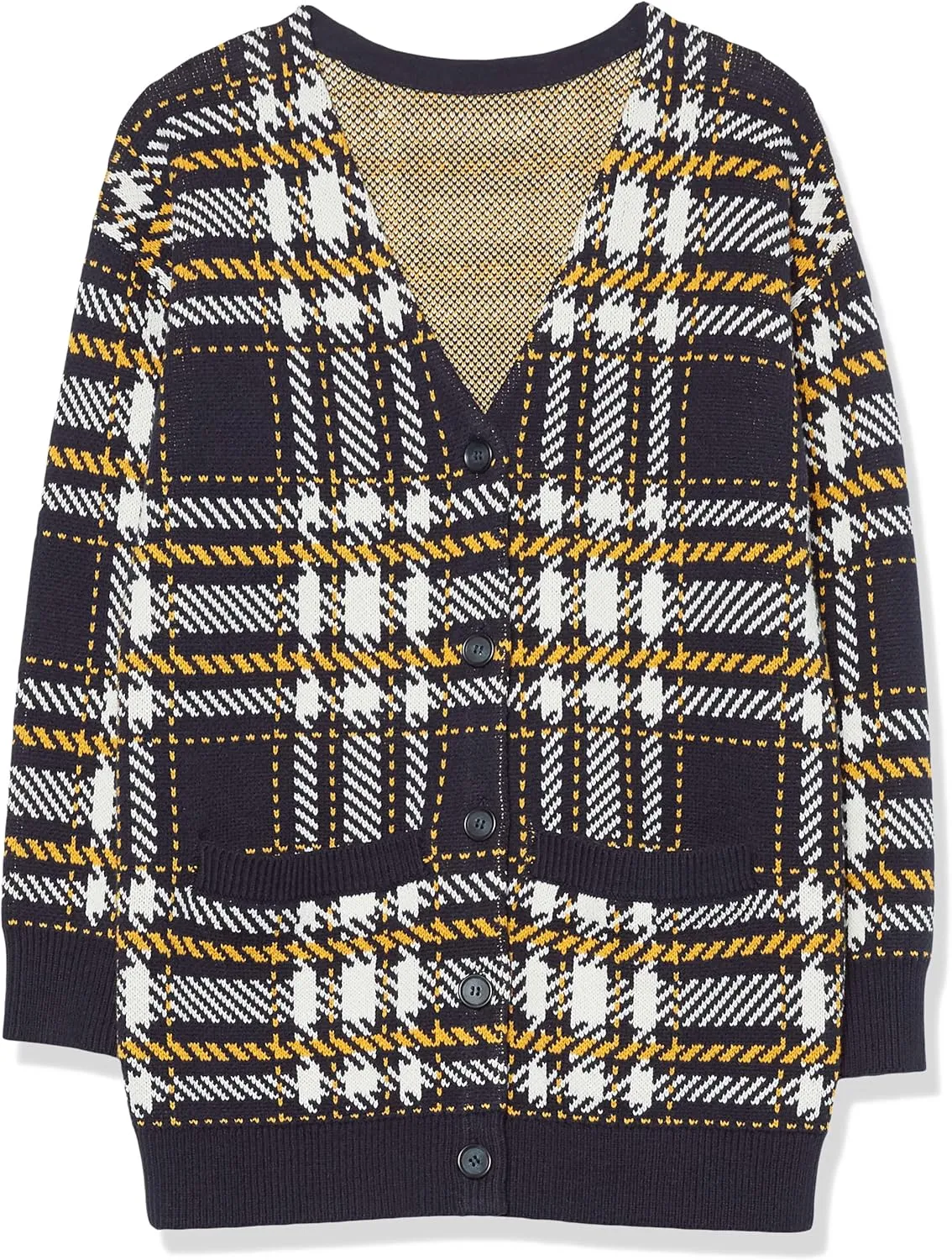 Cable Stitch Women's Oversized Button Front Leopard Plaid Print Sweater Cardigan with Pockets- V-Neck Jacquard Coatigan