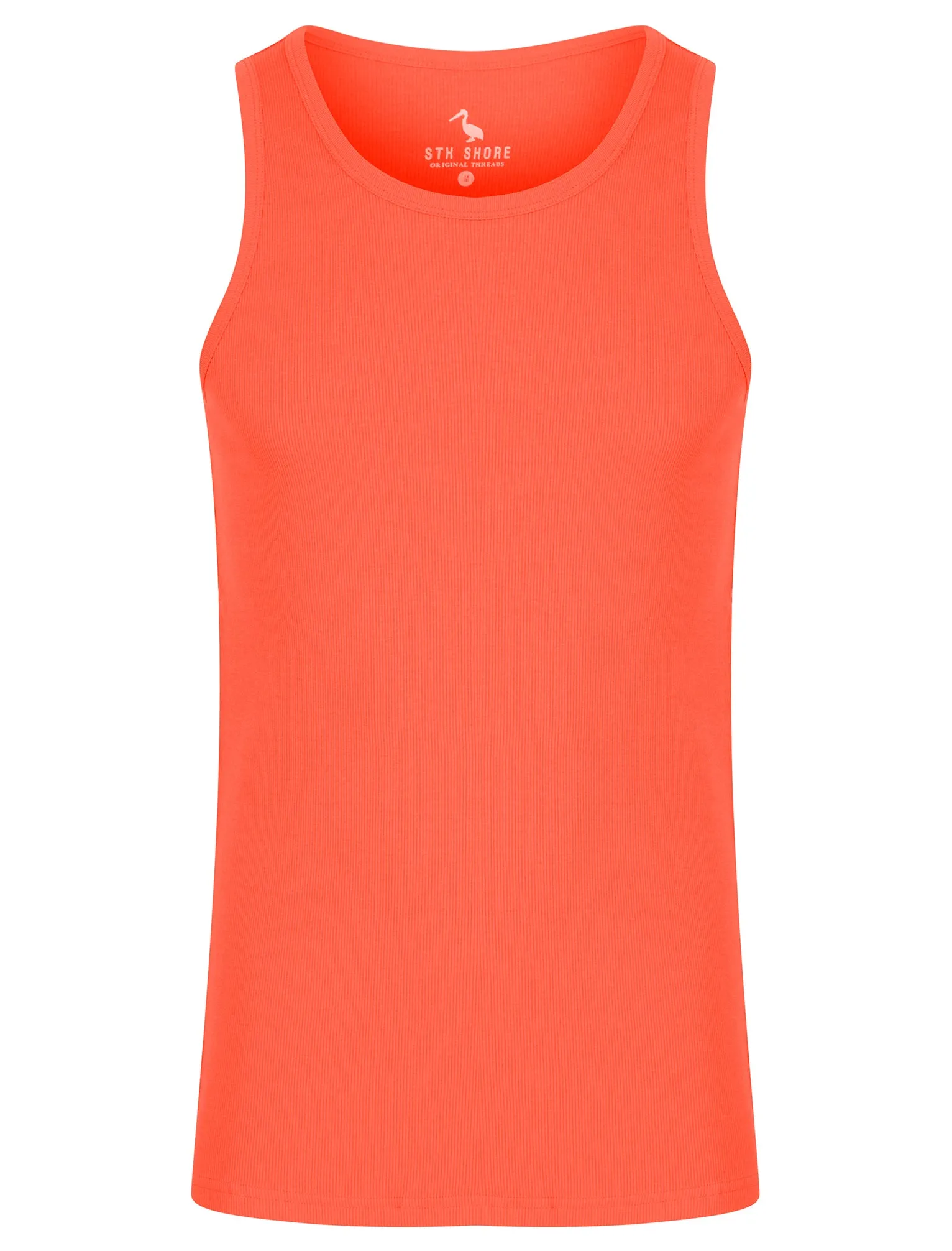 Calvin Cotton Ribbed Plain Vest Top in Hot Coral - South Shore