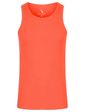 Calvin Cotton Ribbed Plain Vest Top in Hot Coral - South Shore