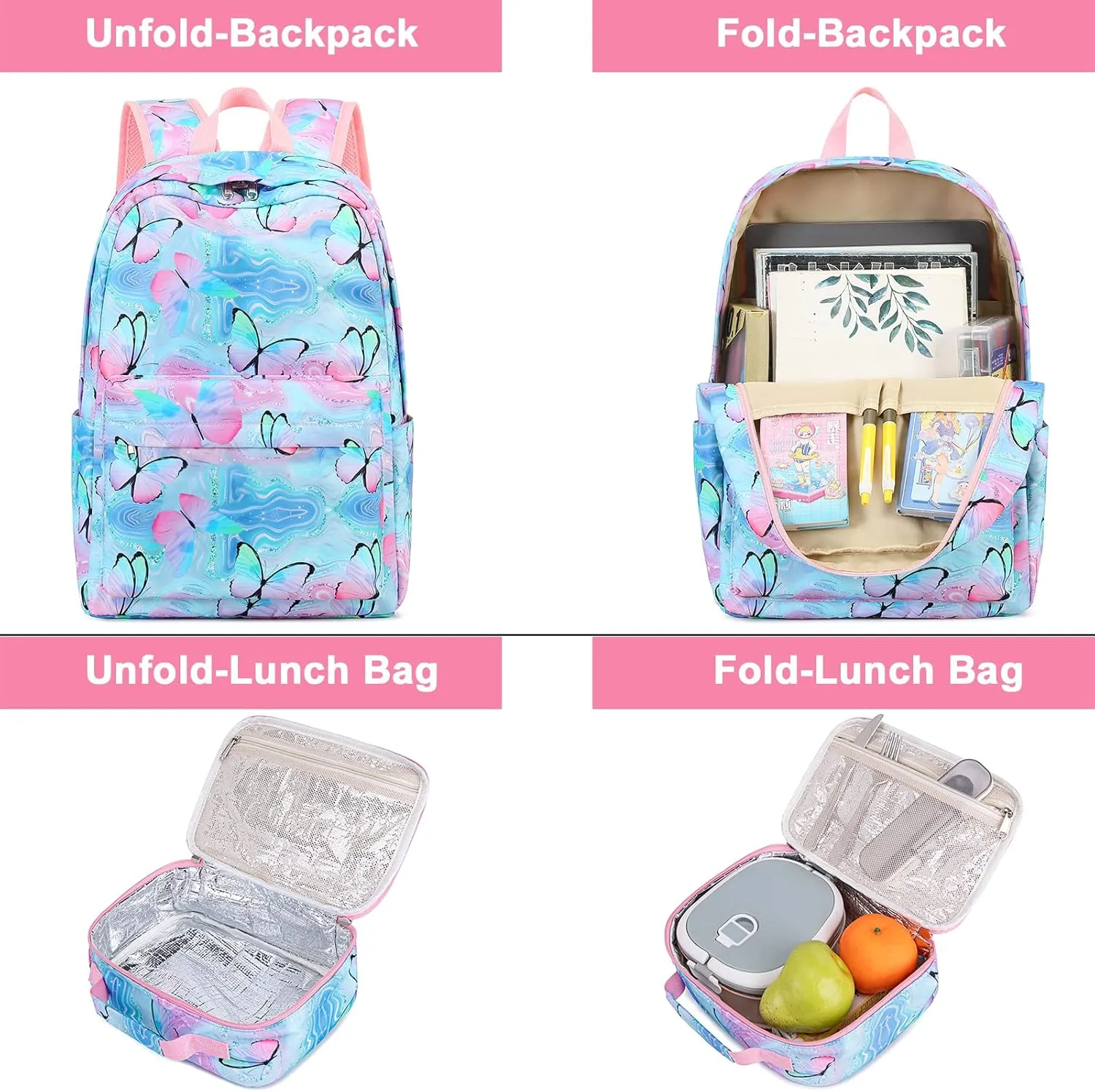 CAMTOP Backpack for Girls Boys Kids School Backpack with Lunch Box Preschool Kindergarten BookBag Set