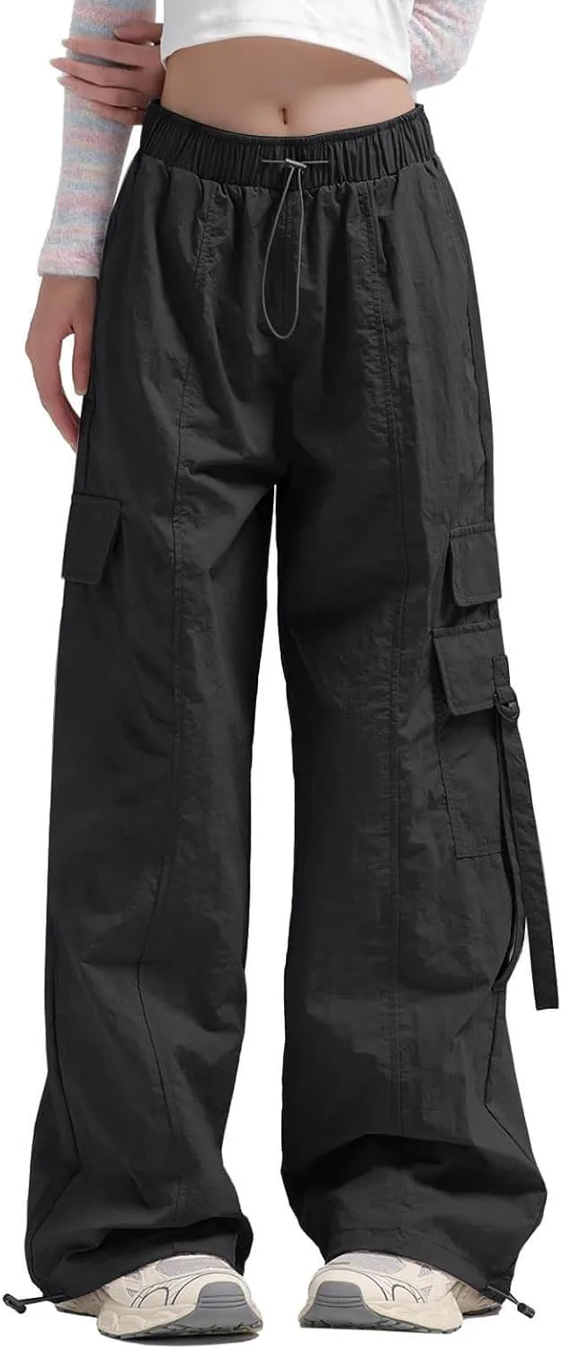 Cargo Pants for Women Summer Wide Leg Pants Elastic High Waist Loose Fit Comfy Casual Trousers with Pockets 2025