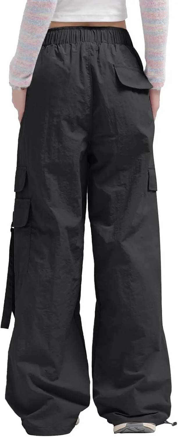 Cargo Pants for Women Summer Wide Leg Pants Elastic High Waist Loose Fit Comfy Casual Trousers with Pockets 2025