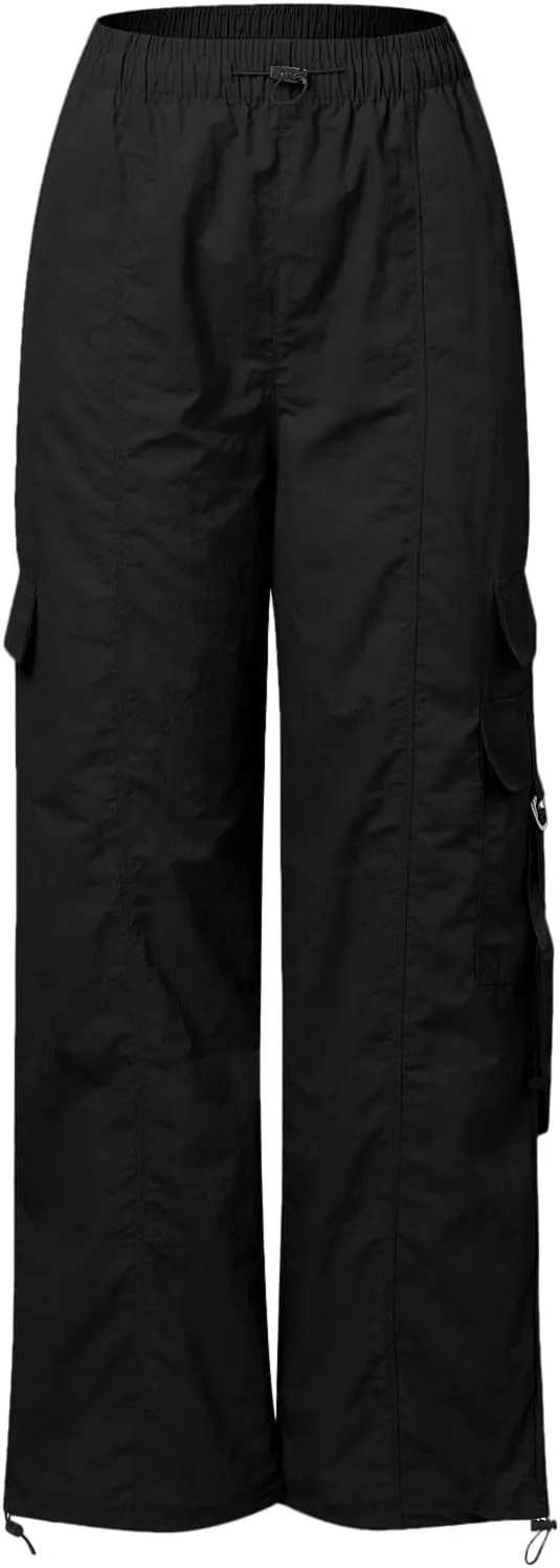 Cargo Pants for Women Summer Wide Leg Pants Elastic High Waist Loose Fit Comfy Casual Trousers with Pockets 2025
