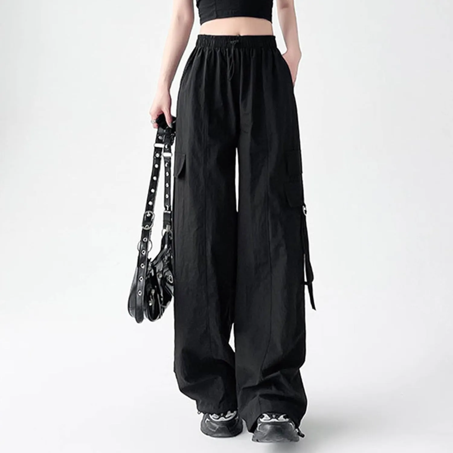 Cargo Pants for Women Summer Wide Leg Pants Elastic High Waist Loose Fit Comfy Casual Trousers with Pockets 2025