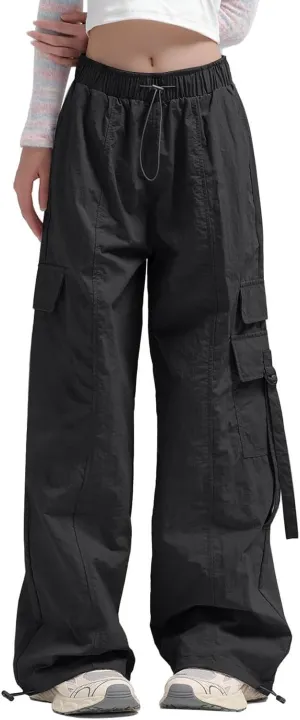 Cargo Pants for Women Summer Wide Leg Pants Elastic High Waist Loose Fit Comfy Casual Trousers with Pockets 2025