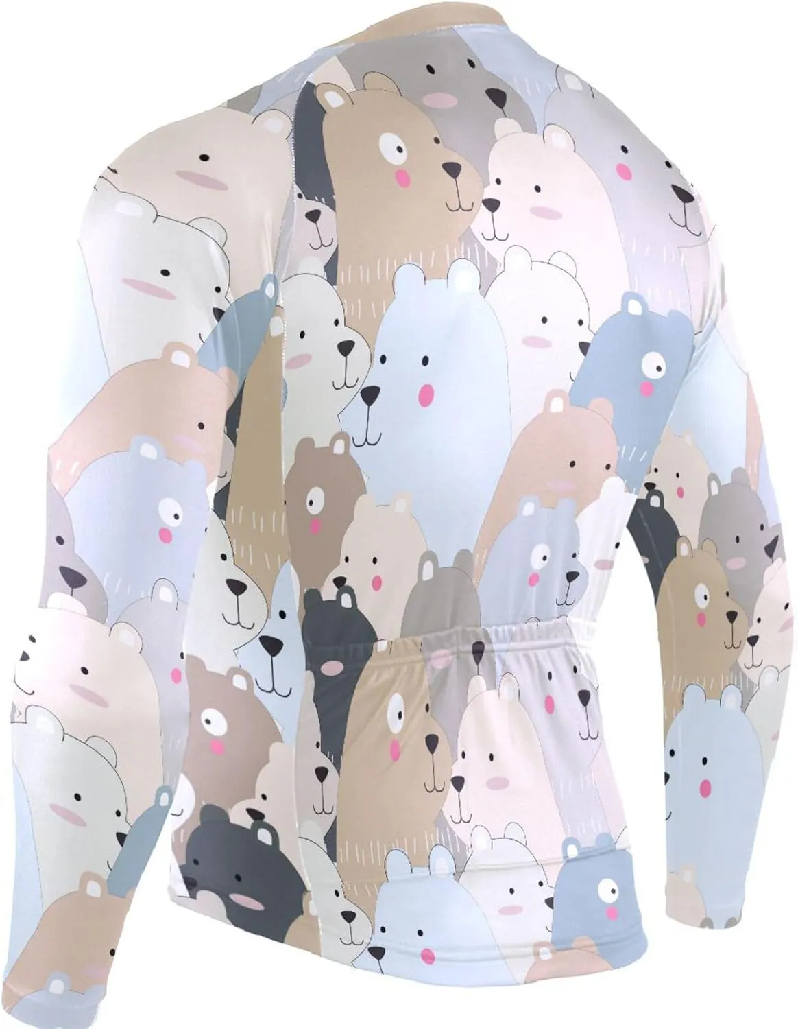 Cartoon Bear Men's Cycling Jersey Moisture Wicking and Breathable Quick Dry with 3 Rear Pockets