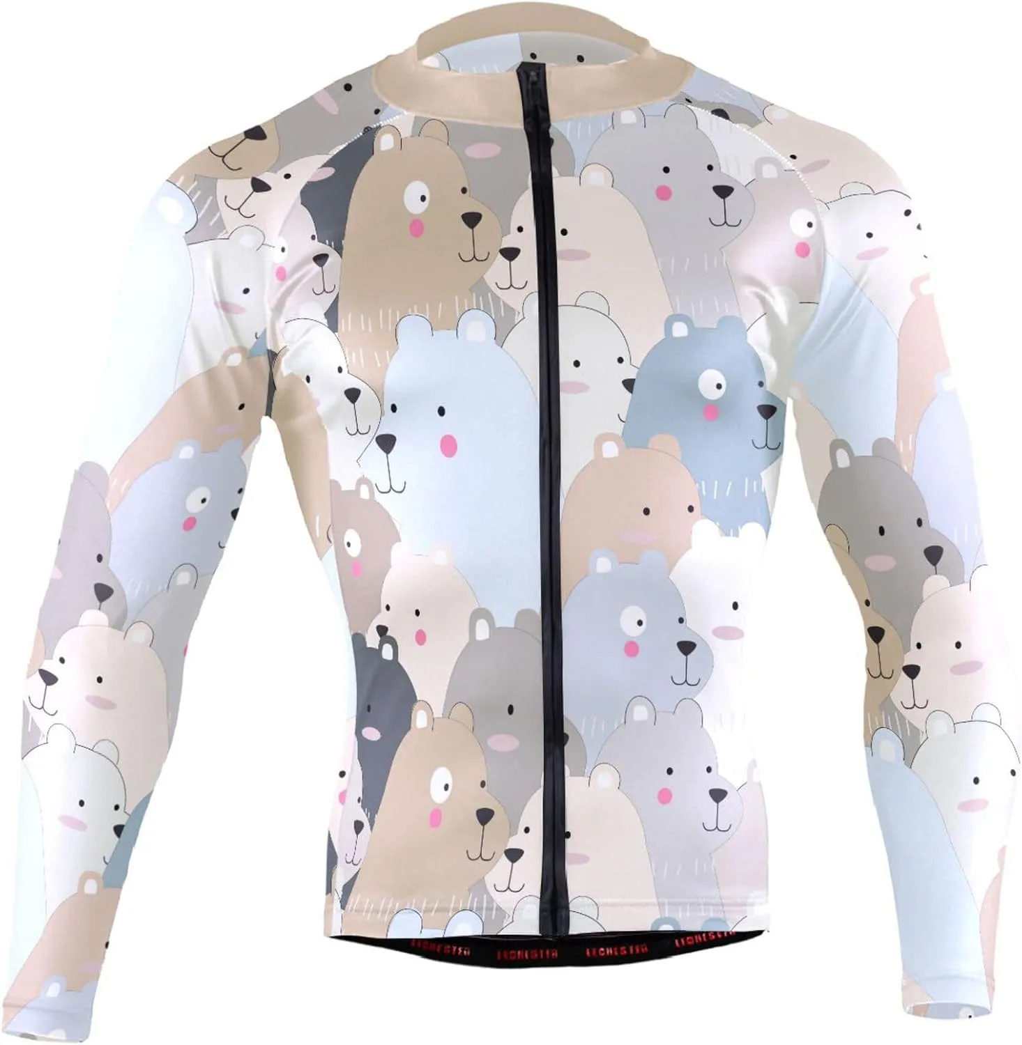 Cartoon Bear Men's Cycling Jersey Moisture Wicking and Breathable Quick Dry with 3 Rear Pockets