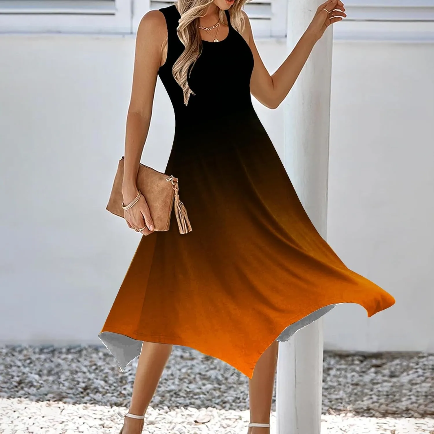 Ceboyel Womens 2024 Casual Summer Sundresses Flowy Sleeveless Tank Dresses Handkerchief Hem Dress Beach Vacation Outfits
