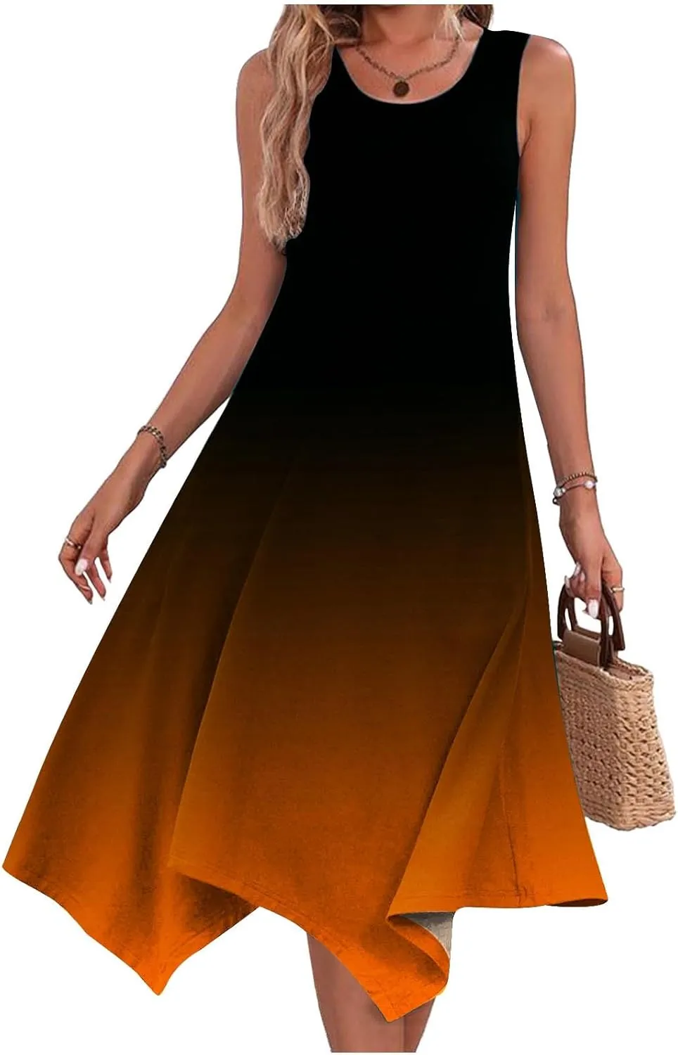 Ceboyel Womens 2024 Casual Summer Sundresses Flowy Sleeveless Tank Dresses Handkerchief Hem Dress Beach Vacation Outfits