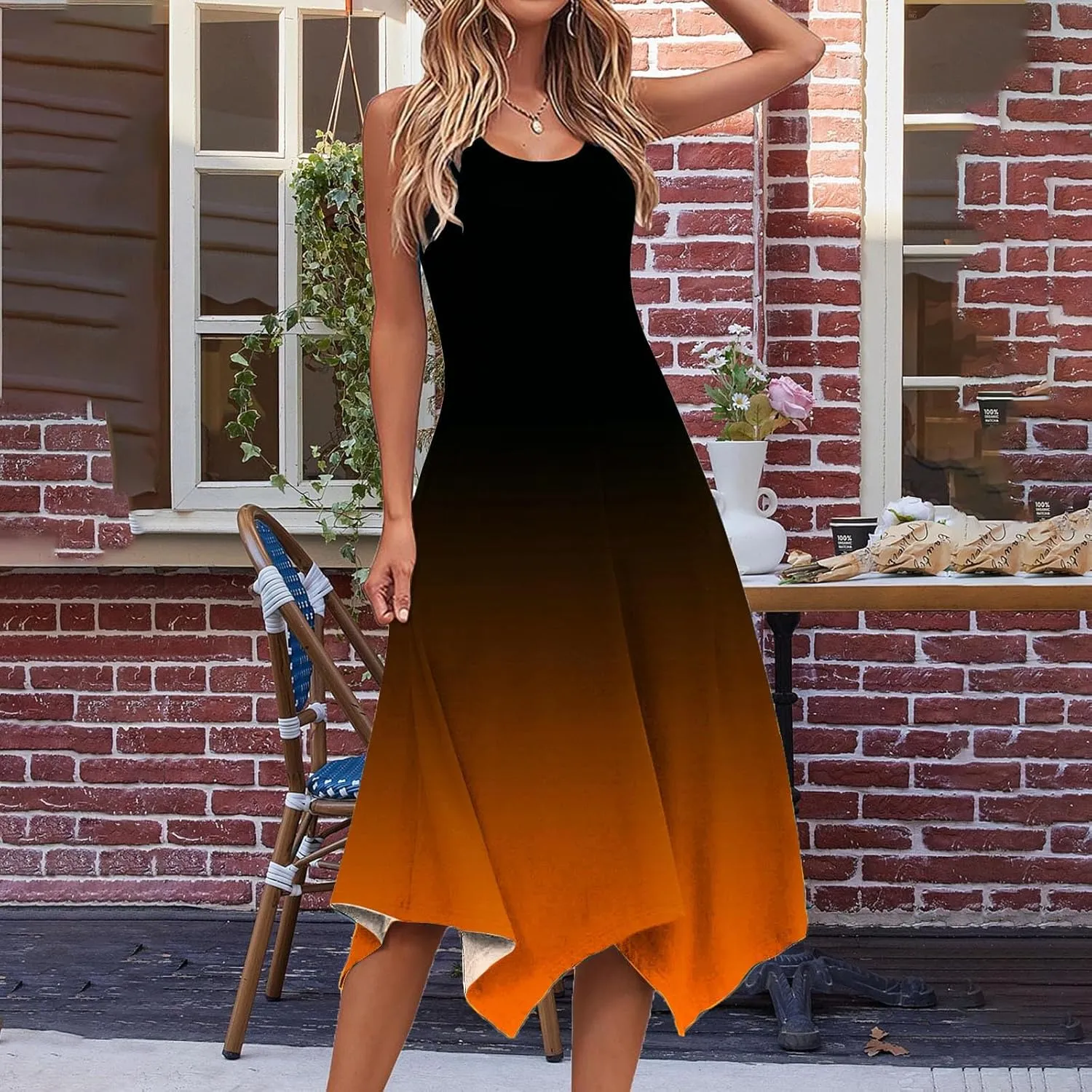 Ceboyel Womens 2024 Casual Summer Sundresses Flowy Sleeveless Tank Dresses Handkerchief Hem Dress Beach Vacation Outfits