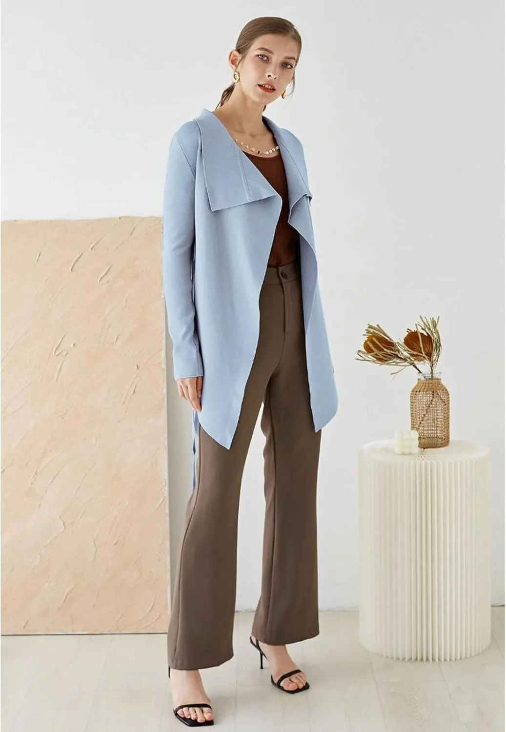 CHICWISH Women's Wide Lapel Tie Waist Knit Cardigan Coatigan Light Jacket