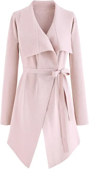 CHICWISH Women's Wide Lapel Tie Waist Knit Cardigan Coatigan Light Jacket