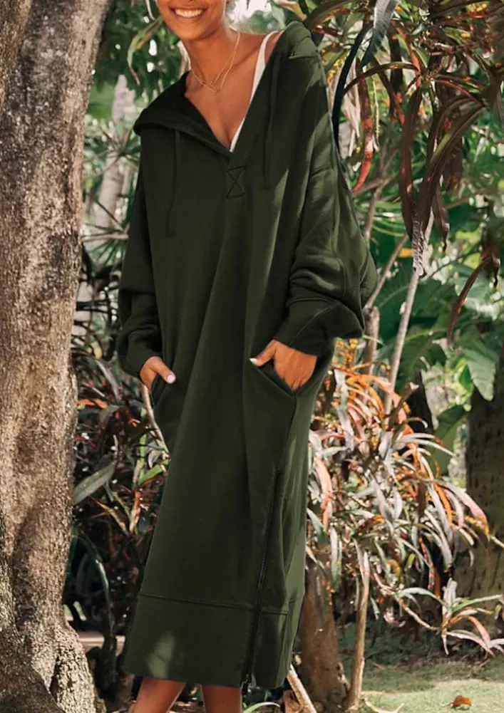 chouyatou Women's Casual Hooded Sweatshirt Dress Loose Oversized Long Sleeve Hoodie Tunic Dress with Pockets