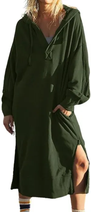 chouyatou Women's Casual Hooded Sweatshirt Dress Loose Oversized Long Sleeve Hoodie Tunic Dress with Pockets