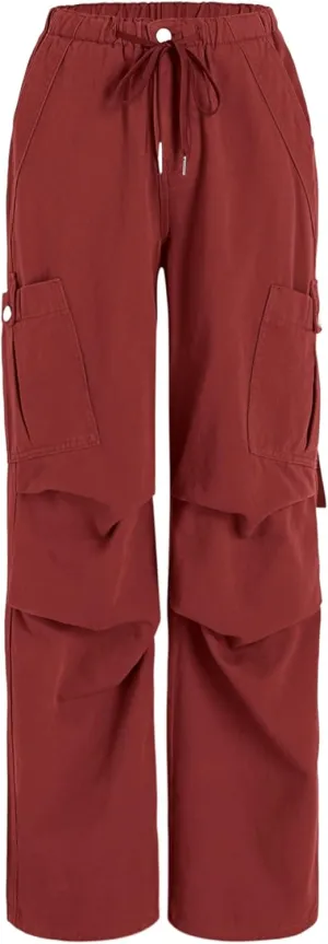 CIDER Women's High Waisted Cargo Pants with Drawstring and Cargo Pockets Trendy Daily Casual