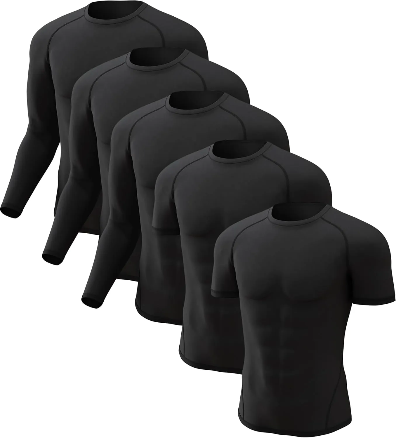 CL convallaria 5 Pack Mens Compression Shirt Workout Rash Guard Long Short Sleeve Undershirts for Athletic Gym Running