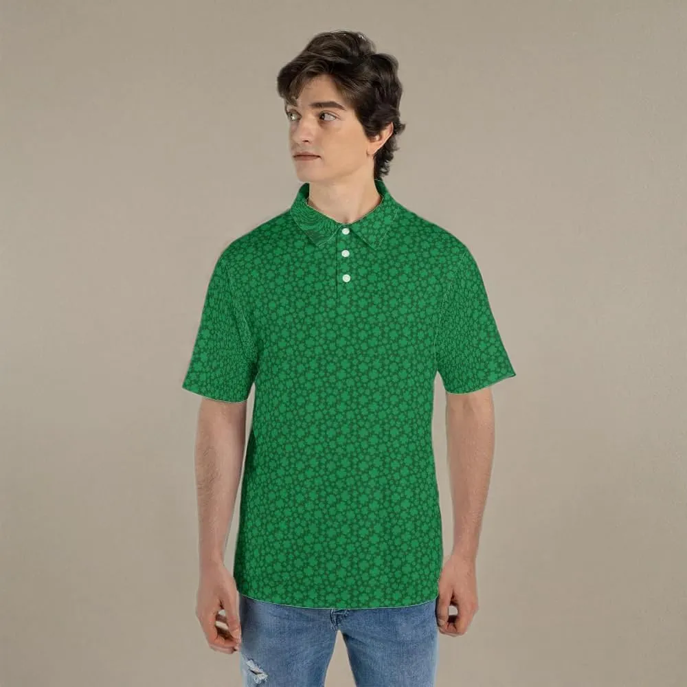 Clover St Patrick's Day Shirt Green Irish Polo Golf Shirts for Men