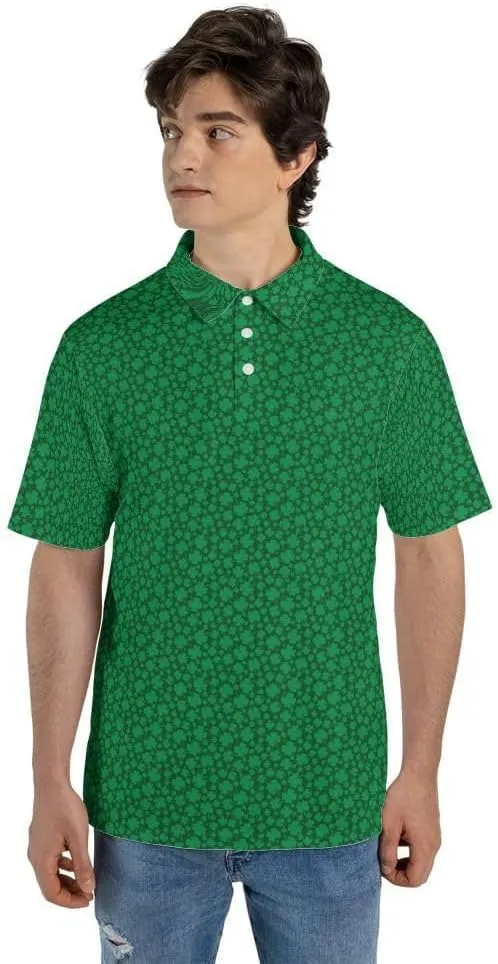 Clover St Patrick's Day Shirt Green Irish Polo Golf Shirts for Men