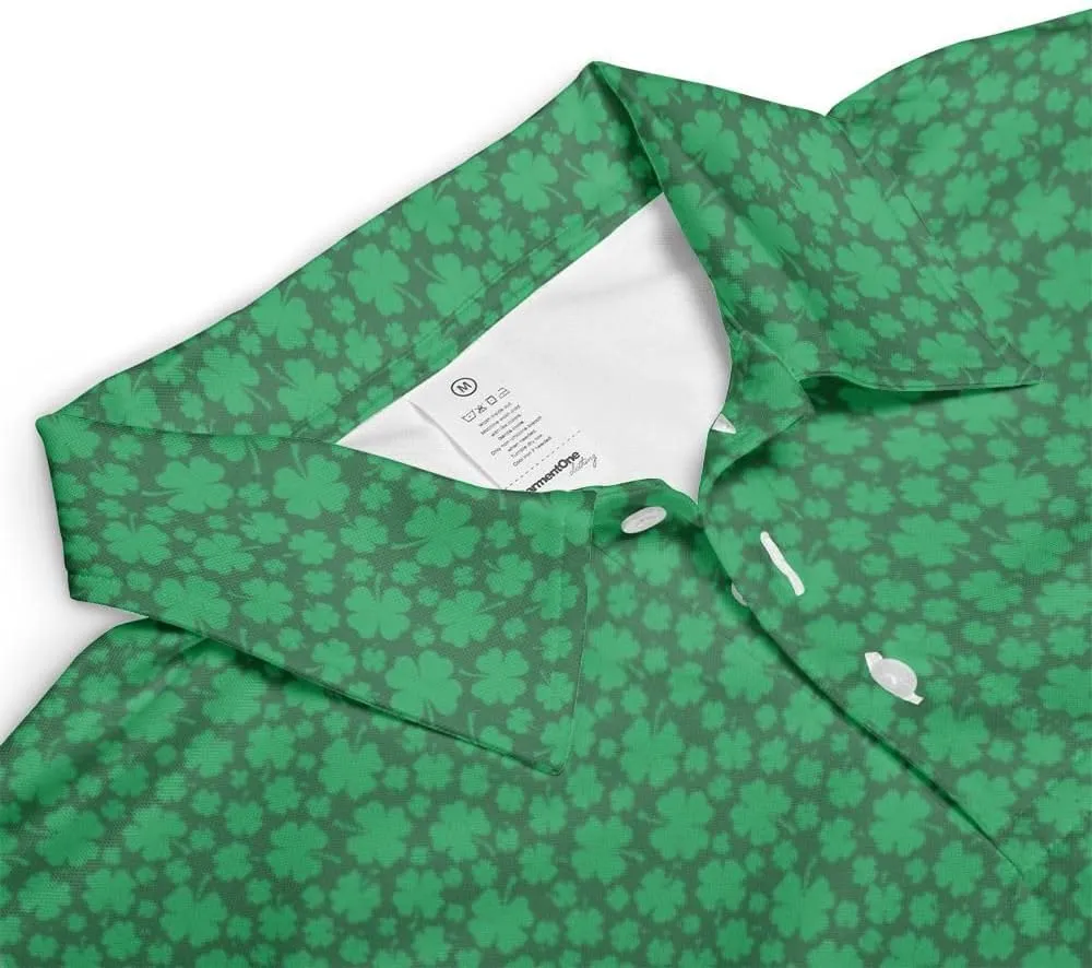 Clover St Patrick's Day Shirt Green Irish Polo Golf Shirts for Men