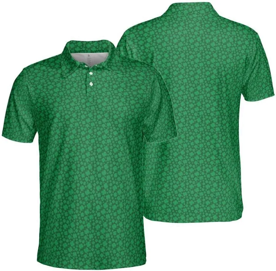 Clover St Patrick's Day Shirt Green Irish Polo Golf Shirts for Men