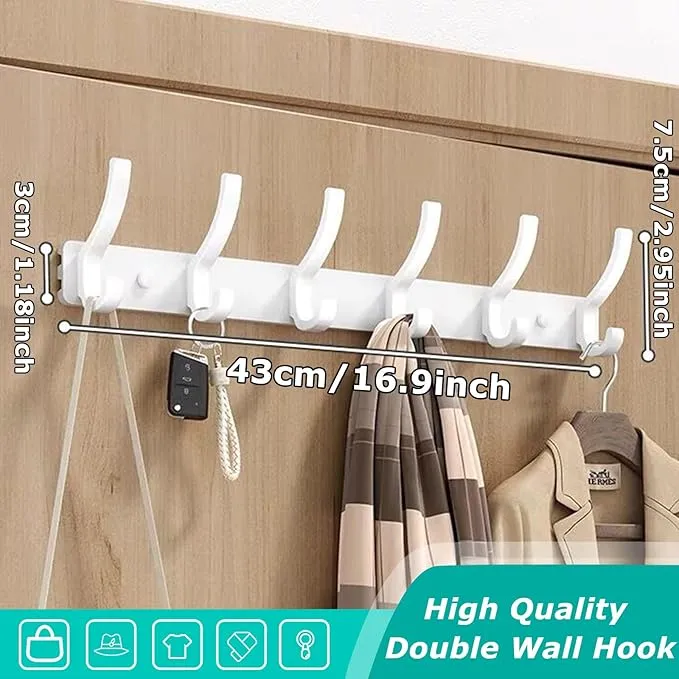 Coat Hangers Wall Mounted with 6 Hooks, Heavy Duty Coat Hooks Wall Mounted Clothes Hat Hooks