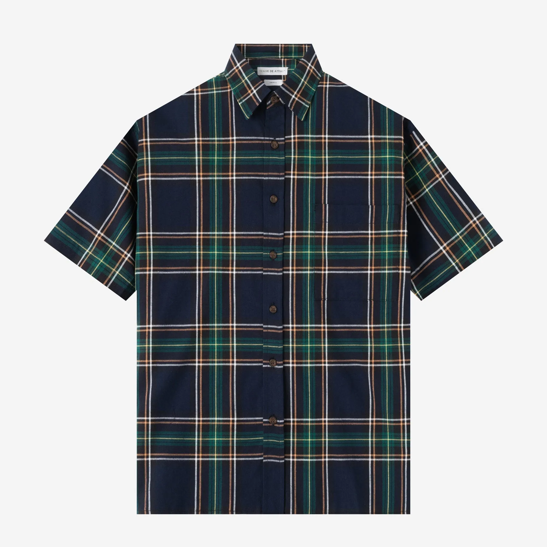 College Days Short Sleeve Plaid Shirt - Navy Green