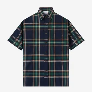 College Days Short Sleeve Plaid Shirt - Navy Green