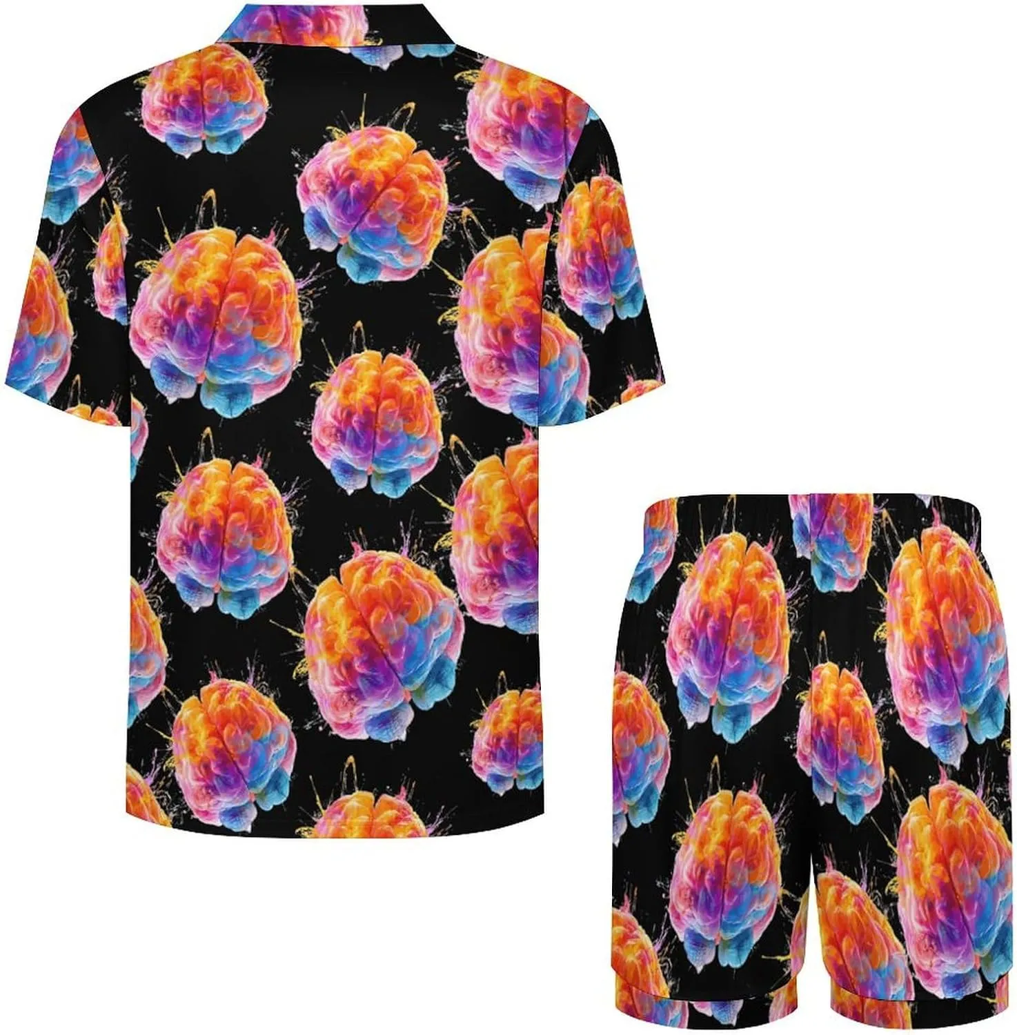 Colorful Human Brain 2 Pcs Pajamas For Women Set Cozy Short Sleeve Sleepwear Nightwear Loungewear