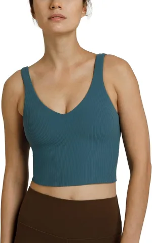 Colorfulkoala Women's Dreamlux Ribbed V-Neck Workout Tank Top with Built-in Shelf Bra Padded Cropped Yoga Shirts