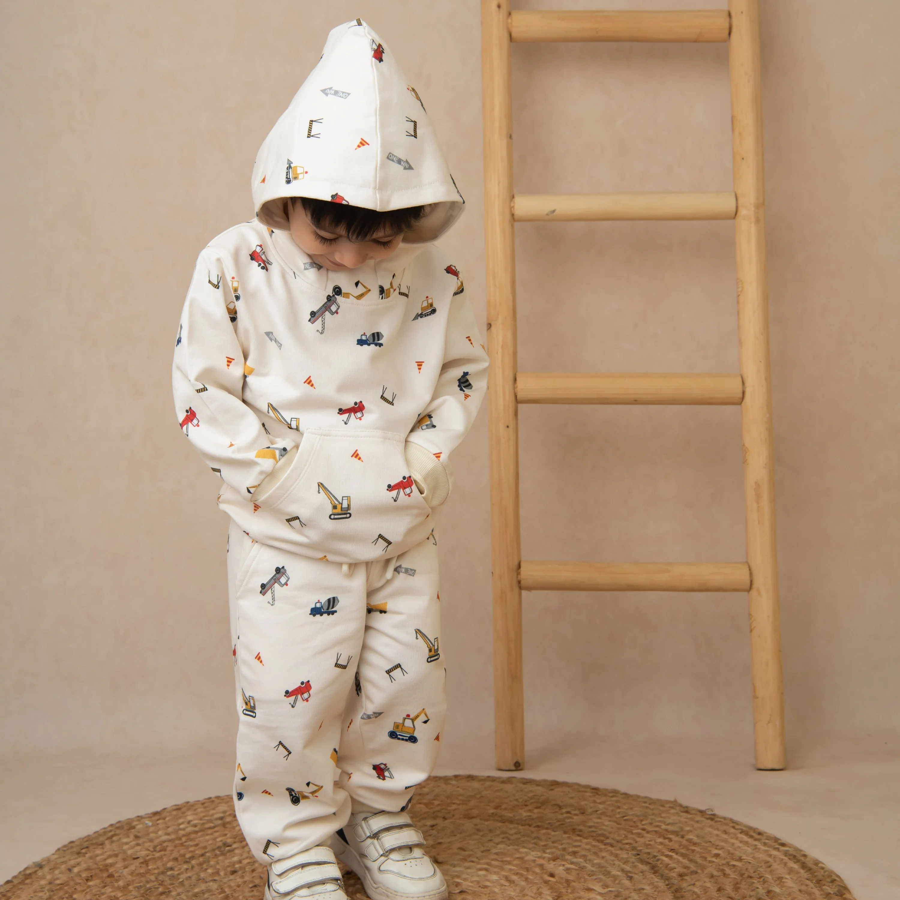 Construction Organic Fleece Over Size Hoodie
