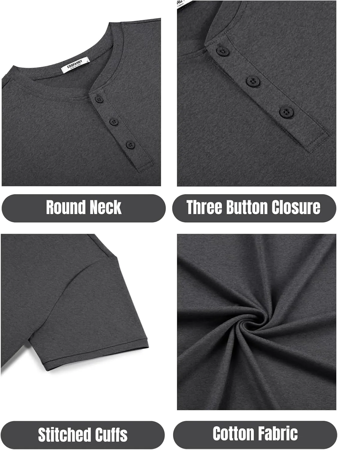 COOFANDY Men's Henley Shirts Cotton Short Sleeve Casual T-Shirt Button Henley Basic Tee Lightweight Summer Top