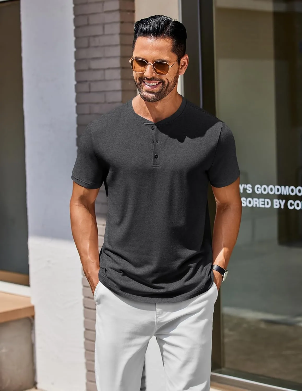 COOFANDY Men's Henley Shirts Cotton Short Sleeve Casual T-Shirt Button Henley Basic Tee Lightweight Summer Top