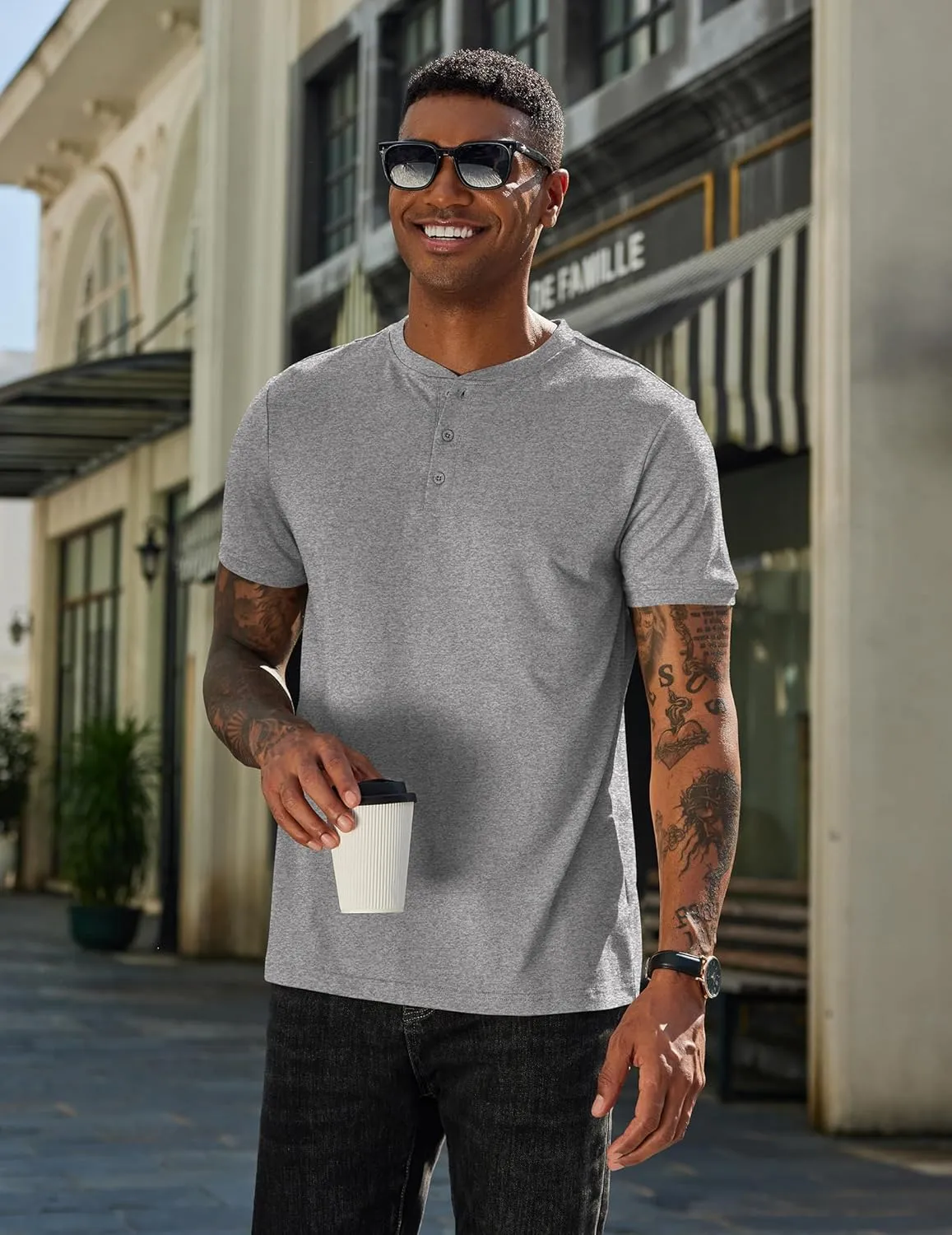 COOFANDY Men's Henley Shirts Cotton Short Sleeve Casual T-Shirt Button Henley Basic Tee Lightweight Summer Top