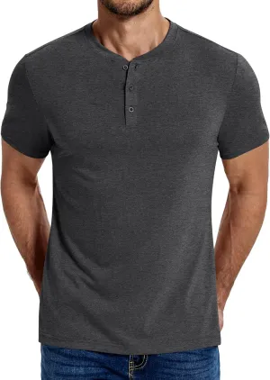 COOFANDY Men's Henley Shirts Cotton Short Sleeve Casual T-Shirt Button Henley Basic Tee Lightweight Summer Top
