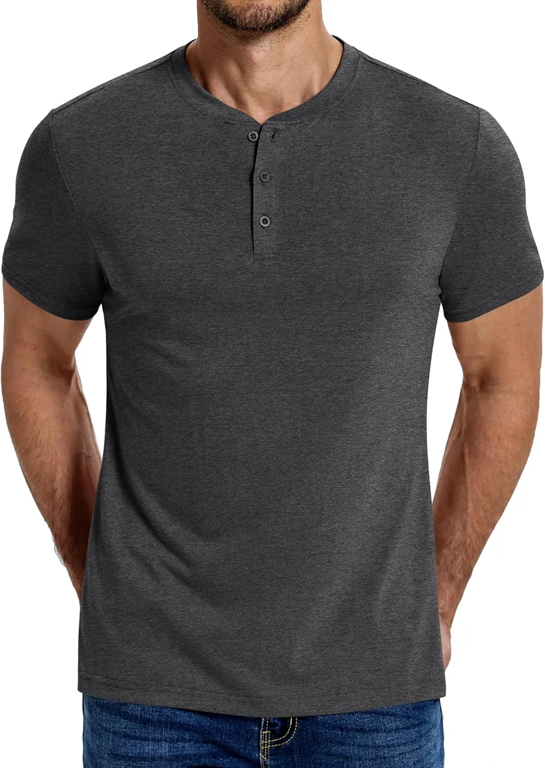COOFANDY Men's Henley Shirts Cotton Short Sleeve Casual T-Shirt Button Henley Basic Tee Lightweight Summer Top
