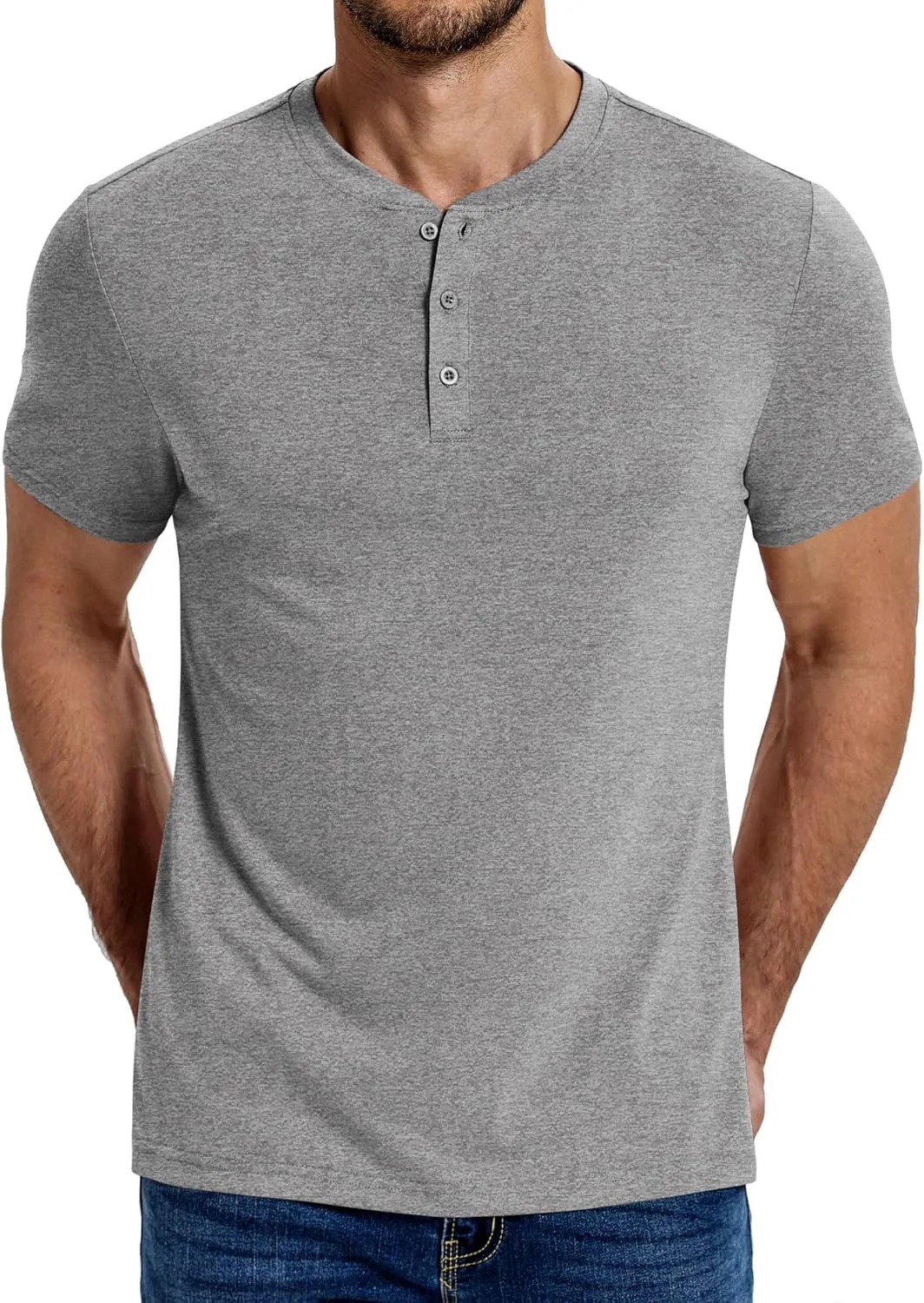 COOFANDY Men's Henley Shirts Cotton Short Sleeve Casual T-Shirt Button Henley Basic Tee Lightweight Summer Top