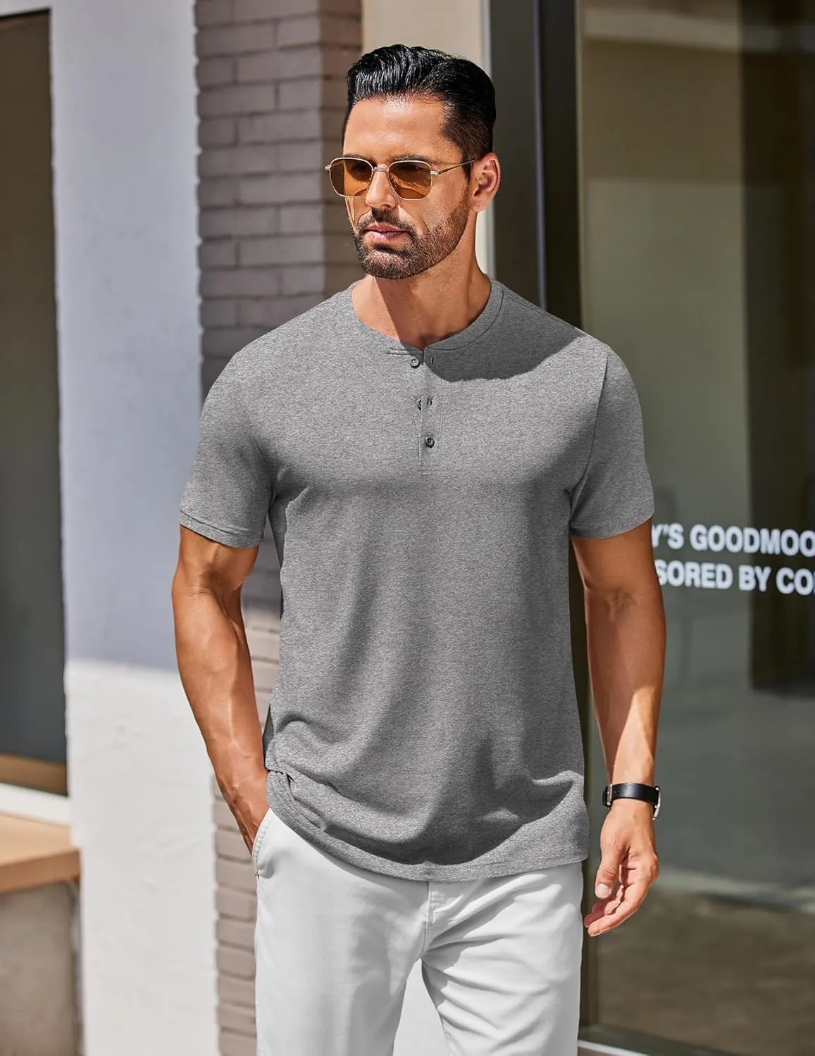 COOFANDY Men's Henley Shirts Cotton Short Sleeve Casual T-Shirt Button Henley Basic Tee Lightweight Summer Top