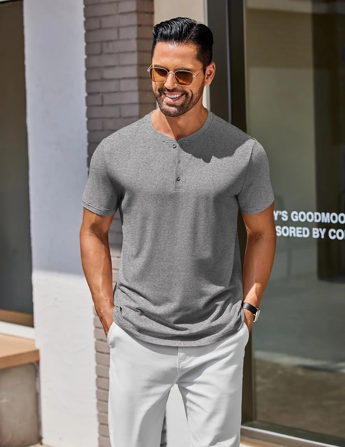 COOFANDY Men's Henley Shirts Cotton Short Sleeve Casual T-Shirt Button Henley Basic Tee Lightweight Summer Top
