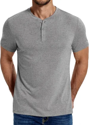 COOFANDY Men's Henley Shirts Cotton Short Sleeve Casual T-Shirt Button Henley Basic Tee Lightweight Summer Top