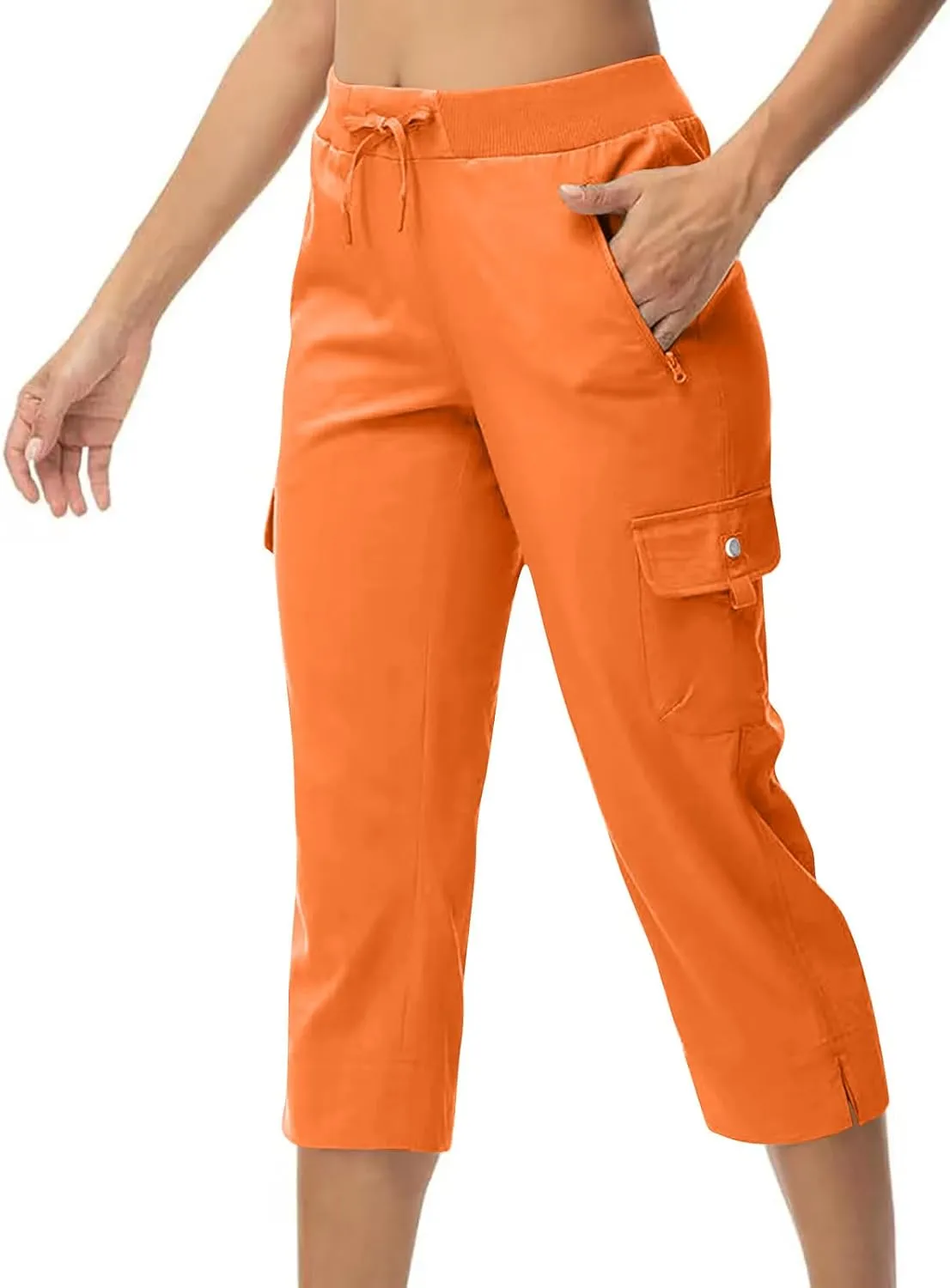Cotton Capri Pants for Women High Waist Knee Length Cargo Pants Lightweight Trousers Summer Casual Cropped Pants